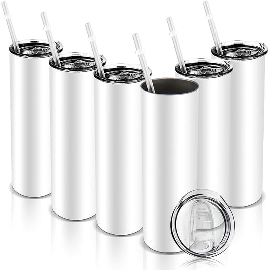 30 oz Skinny Sublimation Tumbler – Curved Wall, Metal Straw Included